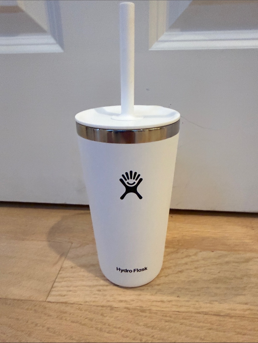 Hydro Flask 20oz White Insulated Tumbler with Straw and Stainless Rim